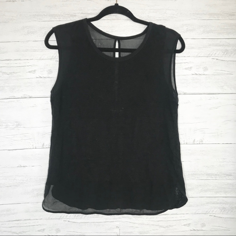 Madewell Black Linen Panel Keyhole Top